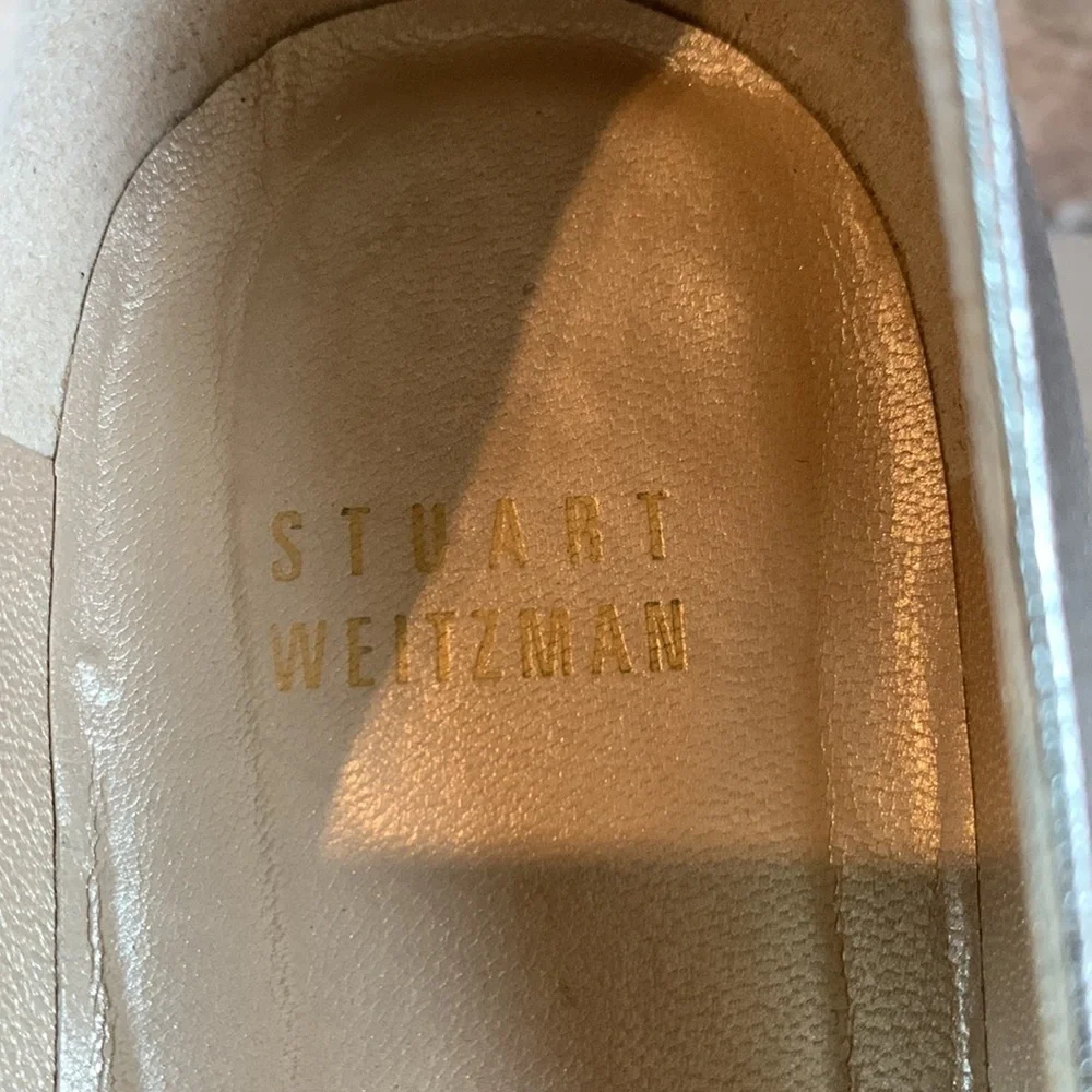 Stuart Weitzman Metallic Golden Silver Peep-Toe Heels